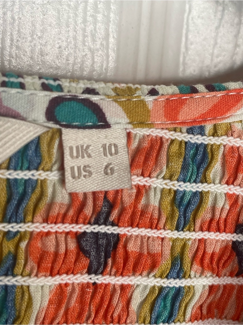Boden Smocked Bodice Crop Top Multi Tapestry Stripe Ruffle Floral Vacation US 6 - Picture 13 of 15
